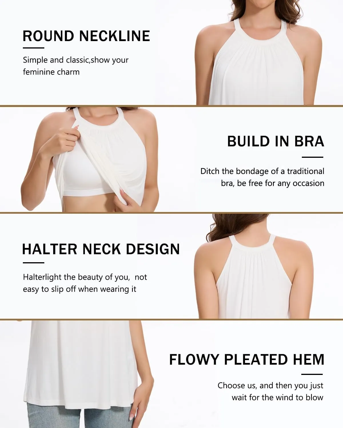 Vislivin Camisole for Women with Built in Bra Halter Neck Tanks Plead Loose Fit Cami