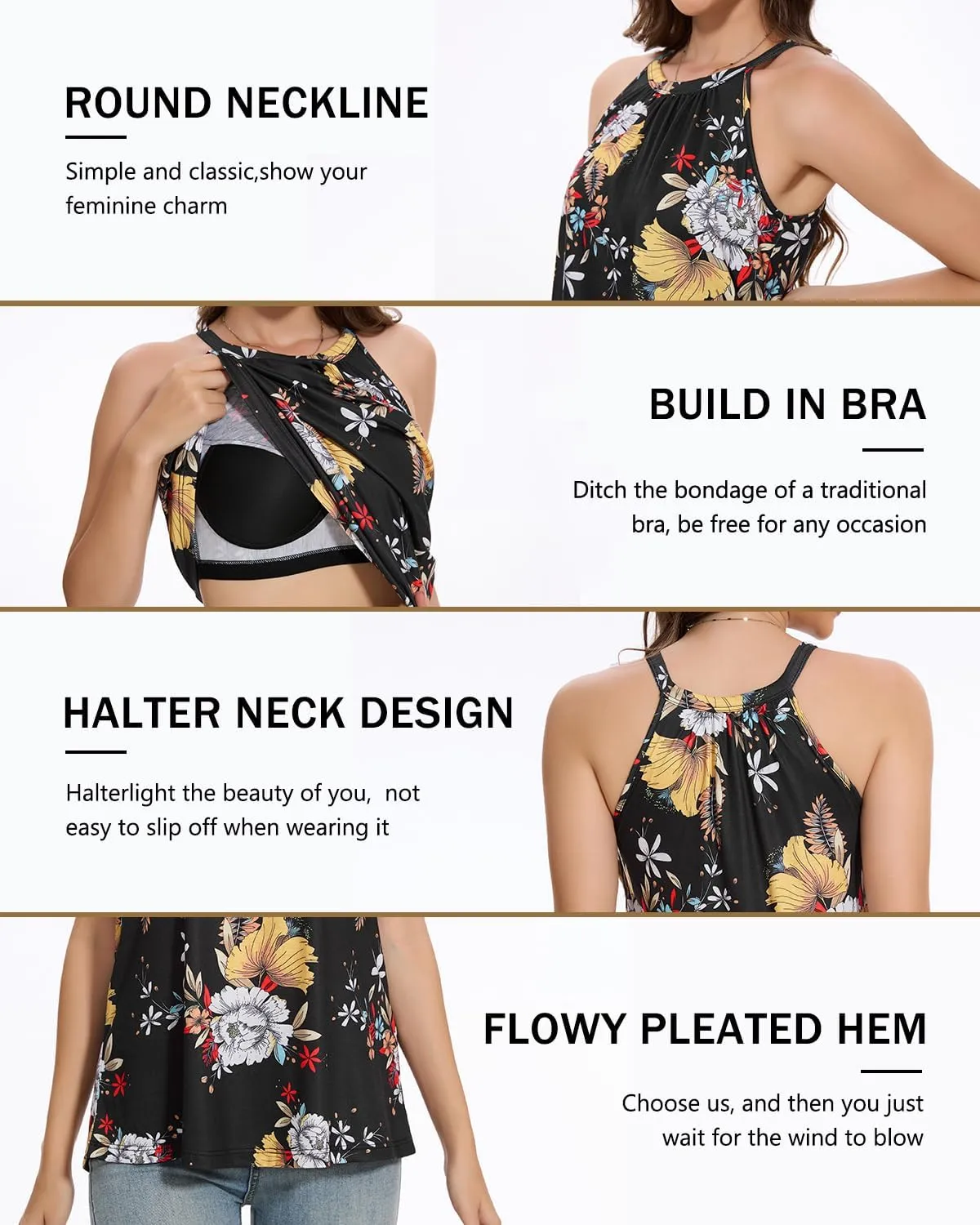 Vislivin Camisole for Women with Built in Bra Halter Neck Tanks Plead Loose Fit Cami