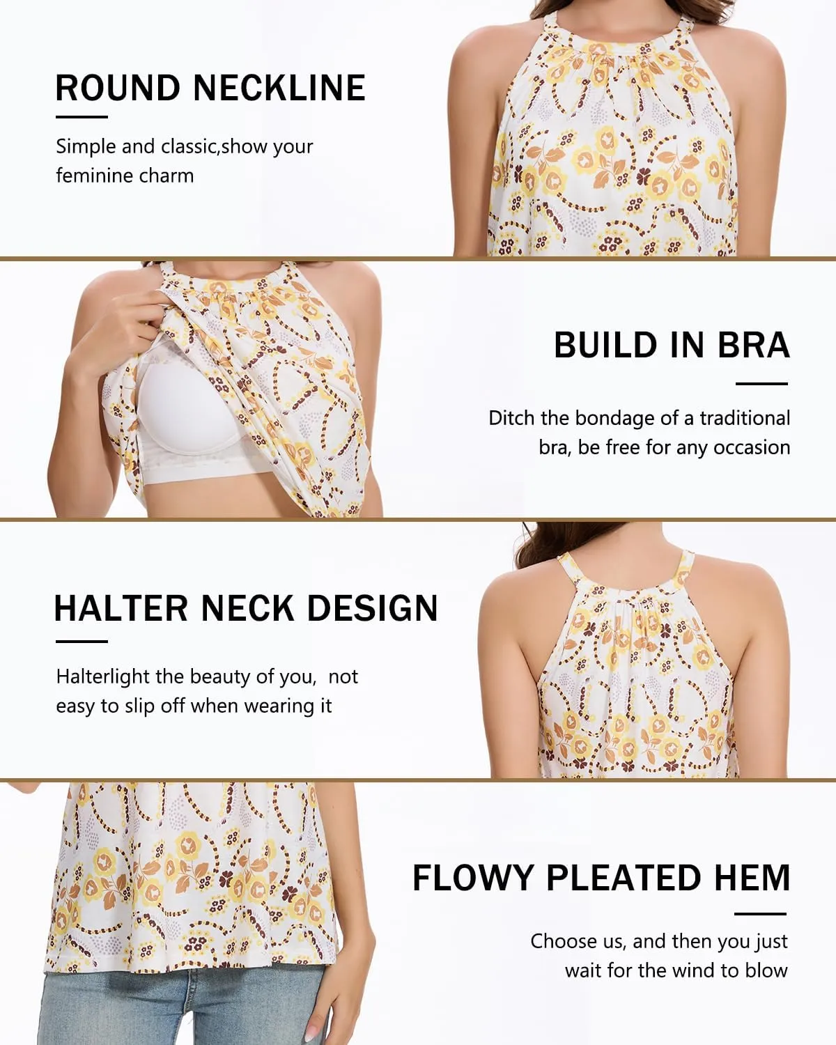 Vislivin Camisole for Women with Built in Bra Halter Neck Tanks Plead Loose Fit Cami