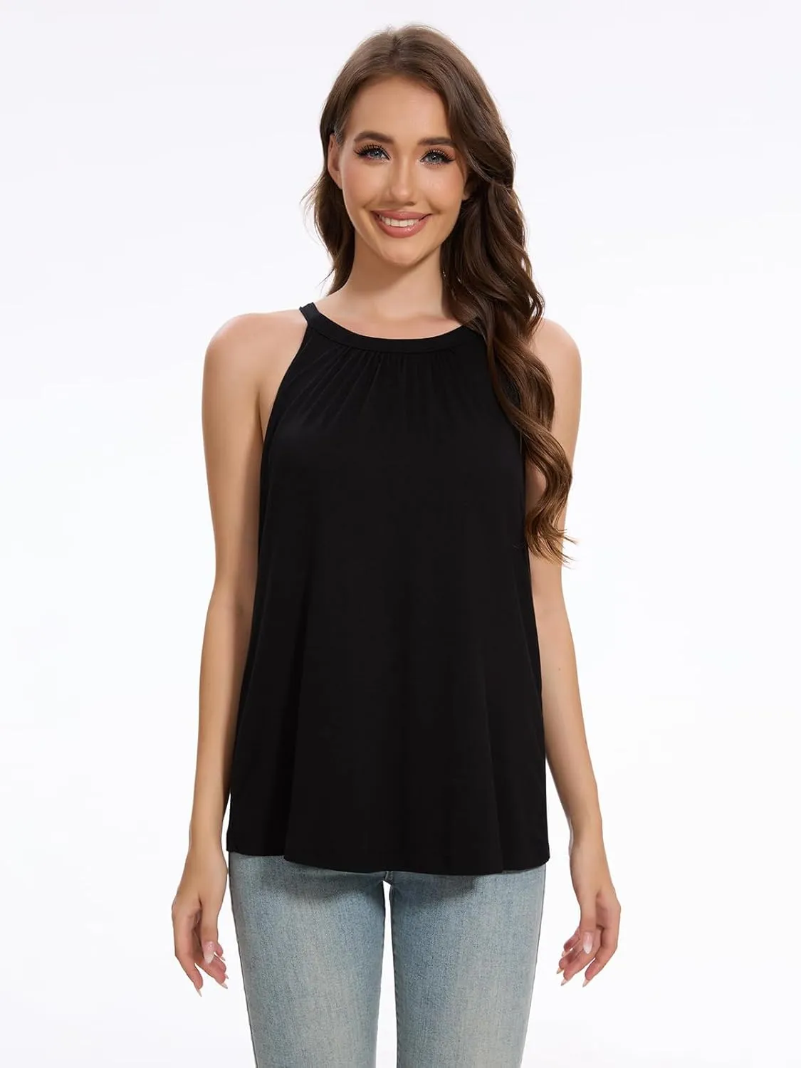 Vislivin Camisole for Women with Built in Bra Halter Neck Tanks Plead Loose Fit Cami