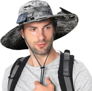 Wide Brim Solar Fan Hat Outdoor Fishing, Sun Hat with Solar Powered Fans, Sombrero para el Sol Hombre