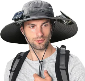 Wide Brim Solar Fan Hat Outdoor Fishing, Sun Hat with Solar Powered Fans, Sombrero para el Sol Hombre