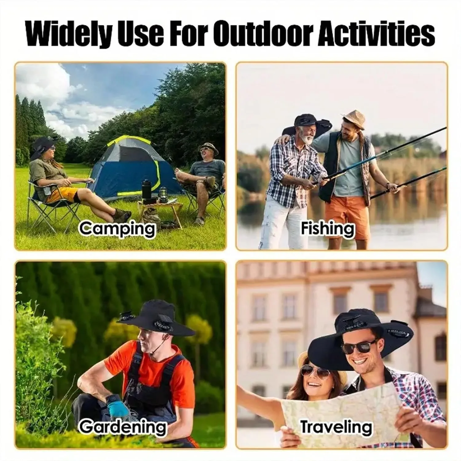 Wide Brim Solar Fan Hat Outdoor Fishing, Sun Hat with Solar Powered Fans, Sombrero para el Sol Hombre