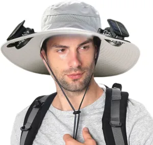 Wide Brim Solar Fan Hat Outdoor Fishing, Sun Hat with Solar Powered Fans, Sombrero para el Sol Hombre