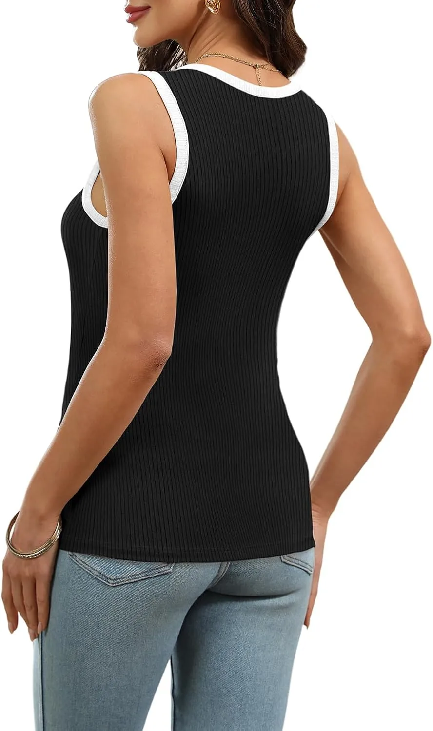 WIHOLL Womens Ribbed Tank Tops 2025 Summer V Neck Slim Fitted Tops Casual Basic Knit Sleeveless Shirts