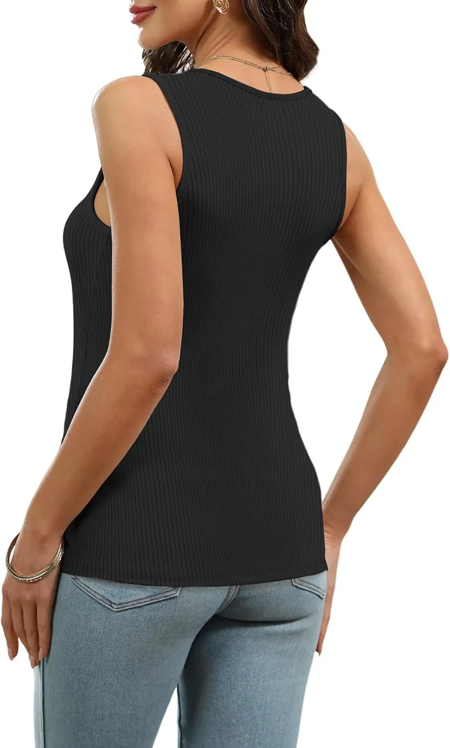 WIHOLL Womens Ribbed Tank Tops 2025 Summer V Neck Slim Fitted Tops Casual Basic Knit Sleeveless Shirts