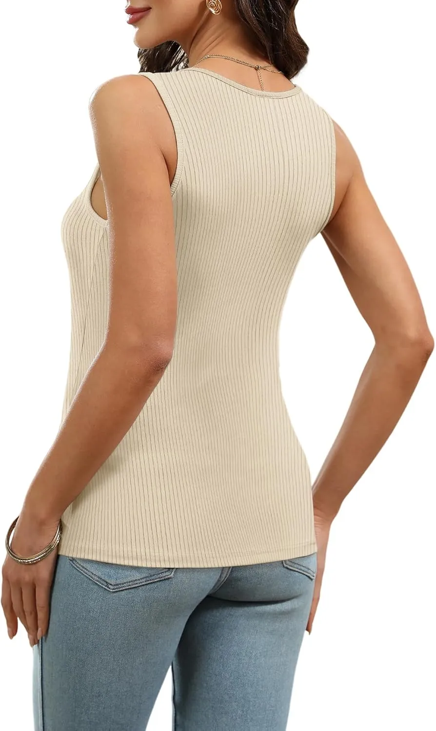 WIHOLL Womens Ribbed Tank Tops 2025 Summer V Neck Slim Fitted Tops Casual Basic Knit Sleeveless Shirts