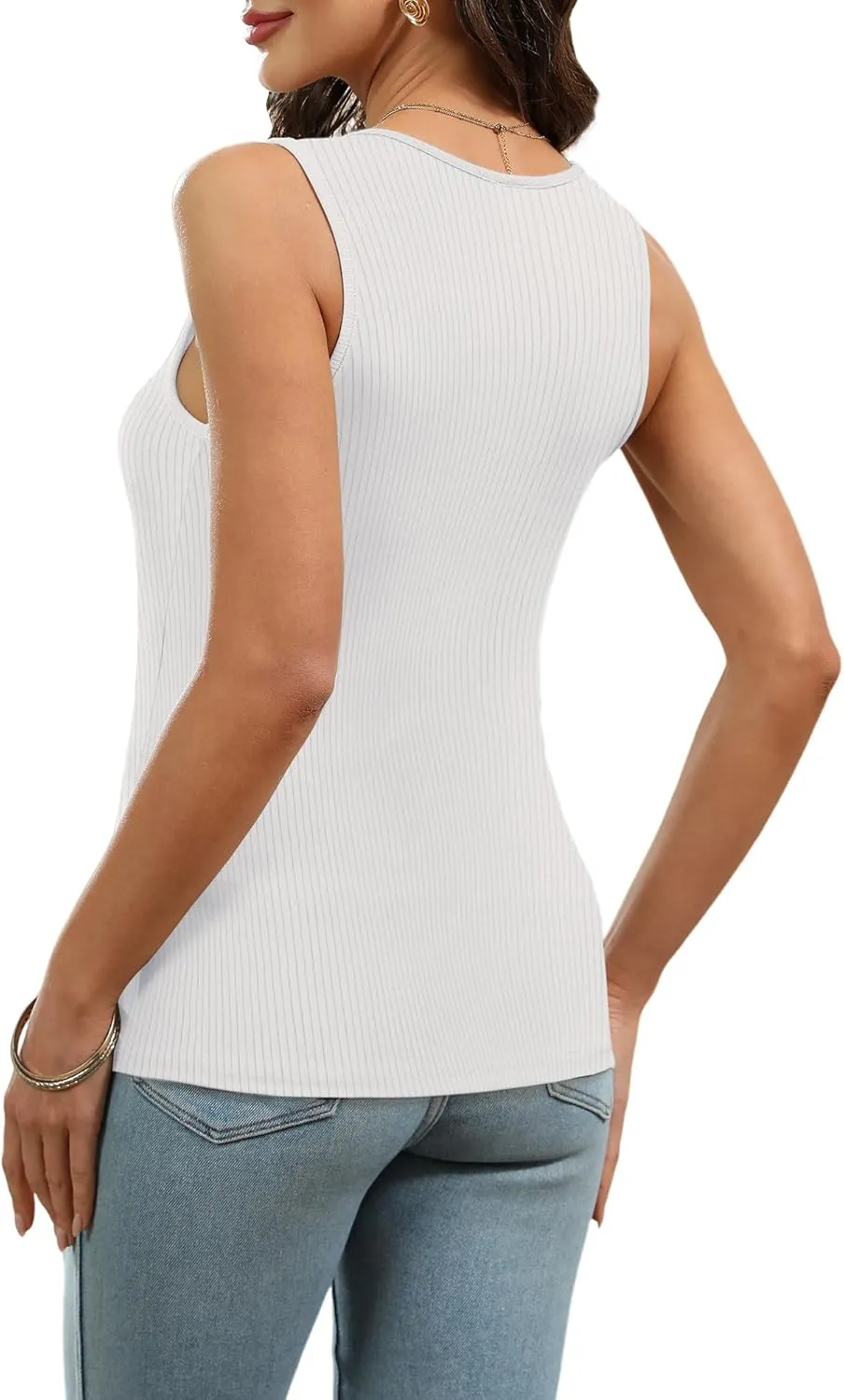 WIHOLL Womens Ribbed Tank Tops 2025 Summer V Neck Slim Fitted Tops Casual Basic Knit Sleeveless Shirts