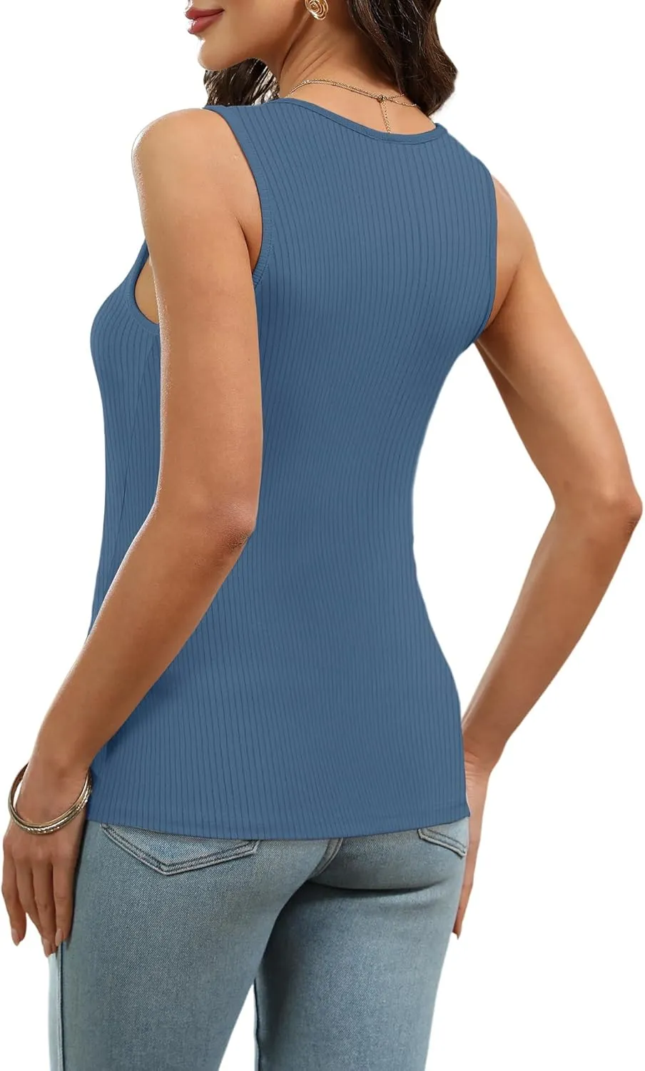 WIHOLL Womens Ribbed Tank Tops 2025 Summer V Neck Slim Fitted Tops Casual Basic Knit Sleeveless Shirts