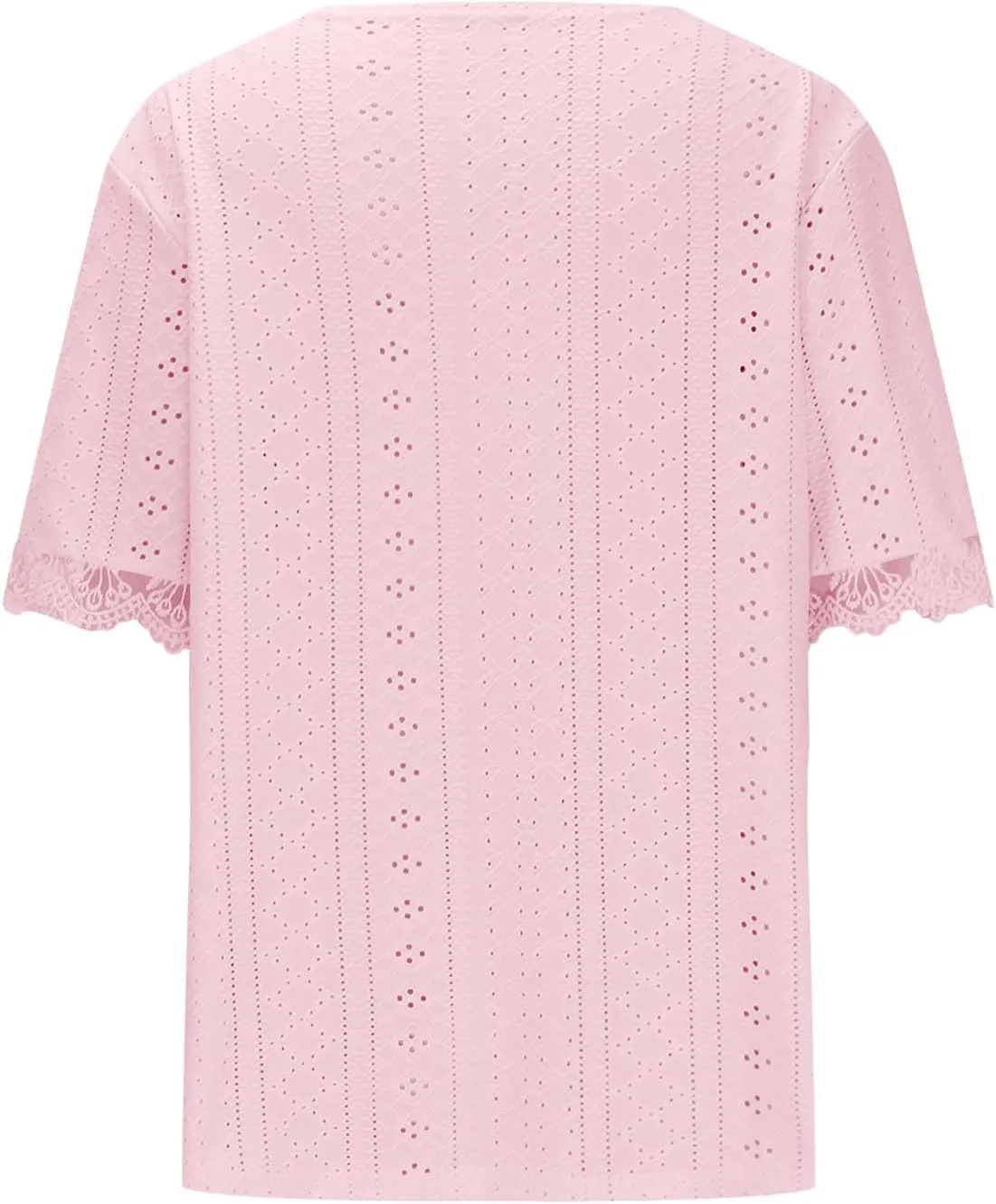 Women Short Sleeve Tops Summer V Neck Button Shirts Lace Blouse Comfy Tshirt Eyelet Tees Boho T-shirt Loose T Shirt