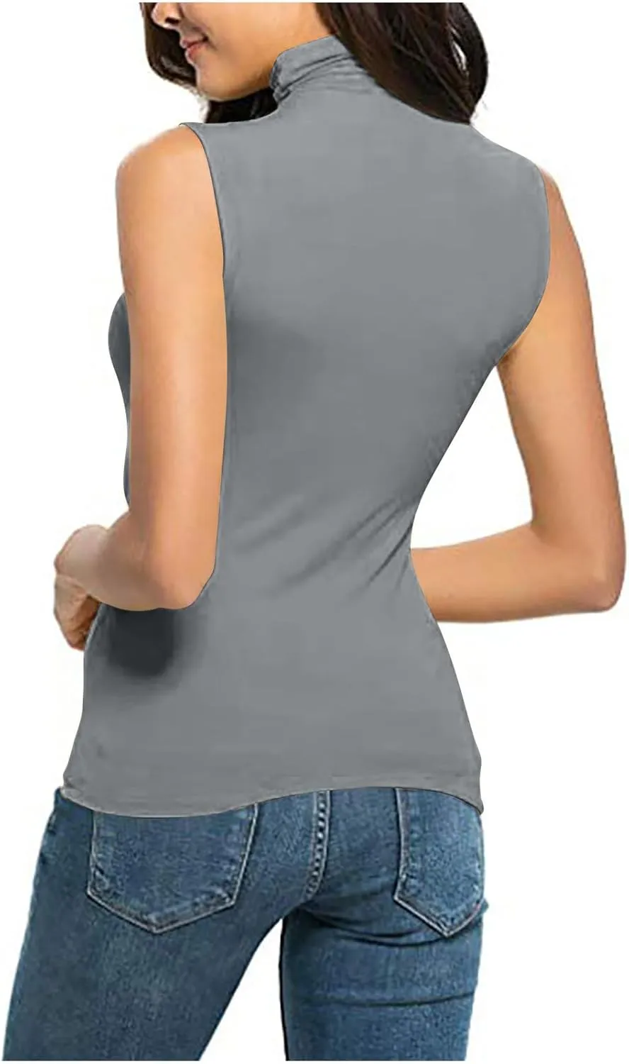 Women Sleeveless Mock Turtleneck Tank Tops Slim Fit Stretchy Base Layer Tee Shirts Solid Color Undershirts