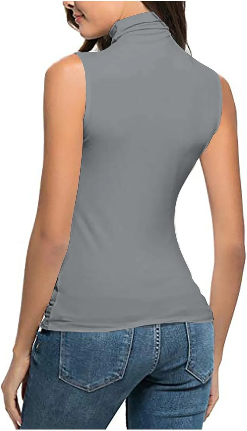 Women Sleeveless Mock Turtleneck Tank Tops Slim Fit Stretchy Base Layer Tee Shirts Solid Color Undershirts
