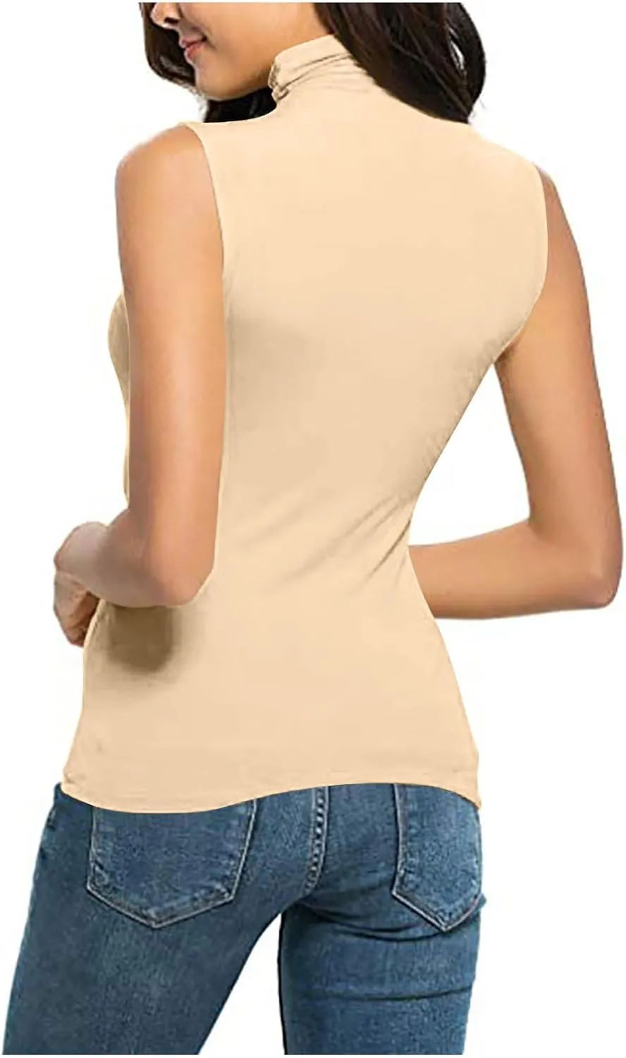 Women Sleeveless Mock Turtleneck Tank Tops Slim Fit Stretchy Base Layer Tee Shirts Solid Color Undershirts