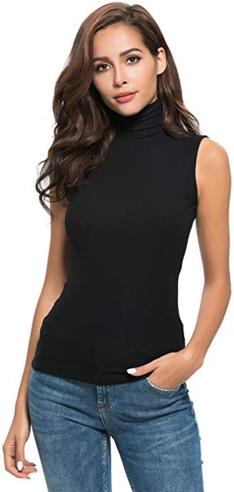 Women Sleeveless Mock Turtleneck Tank Tops Slim Fit Stretchy Base Layer Tee Shirts Solid Color Undershirts