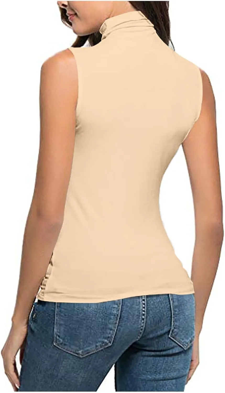 Women Sleeveless Mock Turtleneck Tank Tops Slim Fit Stretchy Base Layer Tee Shirts Solid Color Undershirts