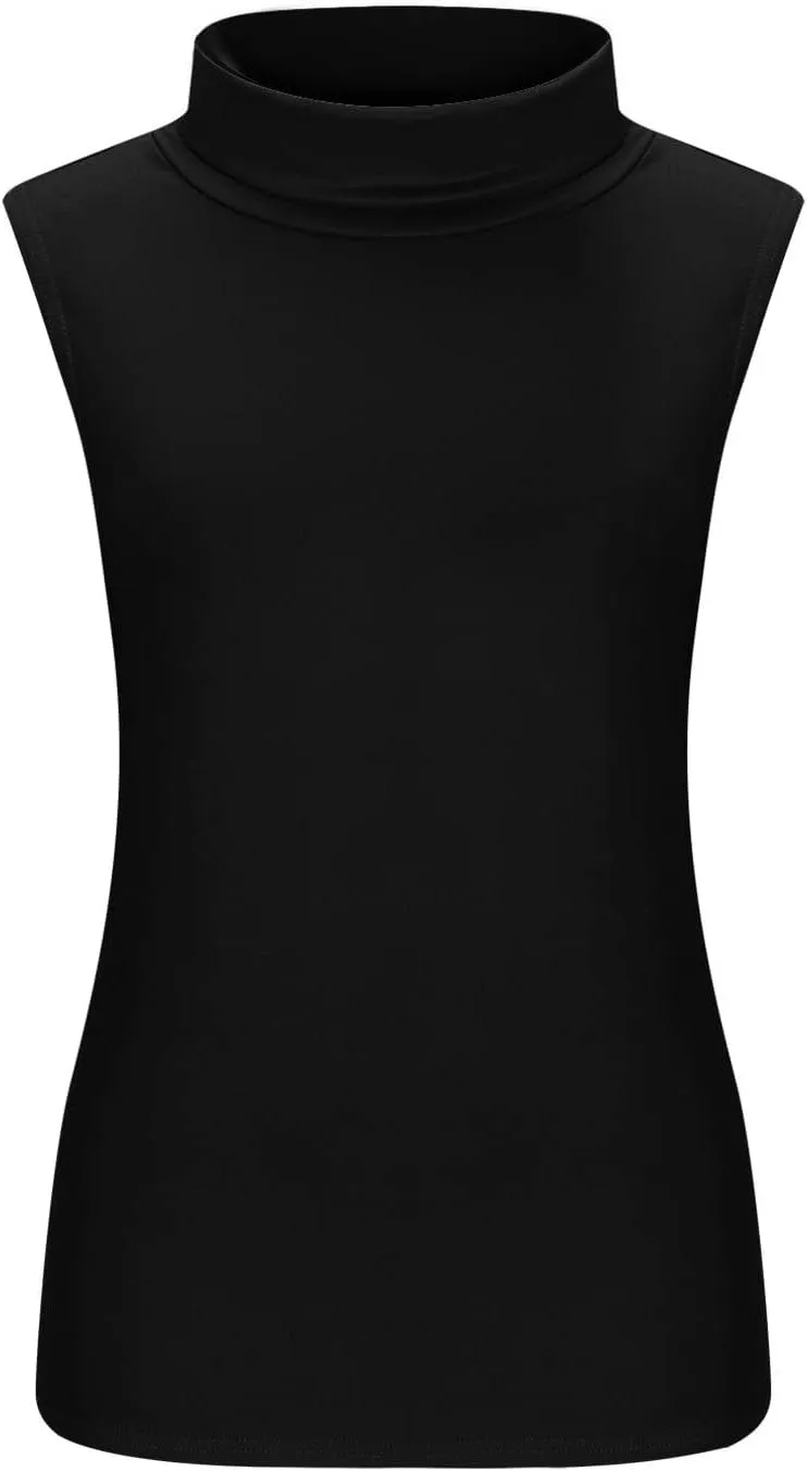 Women Sleeveless Mock Turtleneck Tank Tops Slim Fit Stretchy Base Layer Tee Shirts Solid Color Undershirts