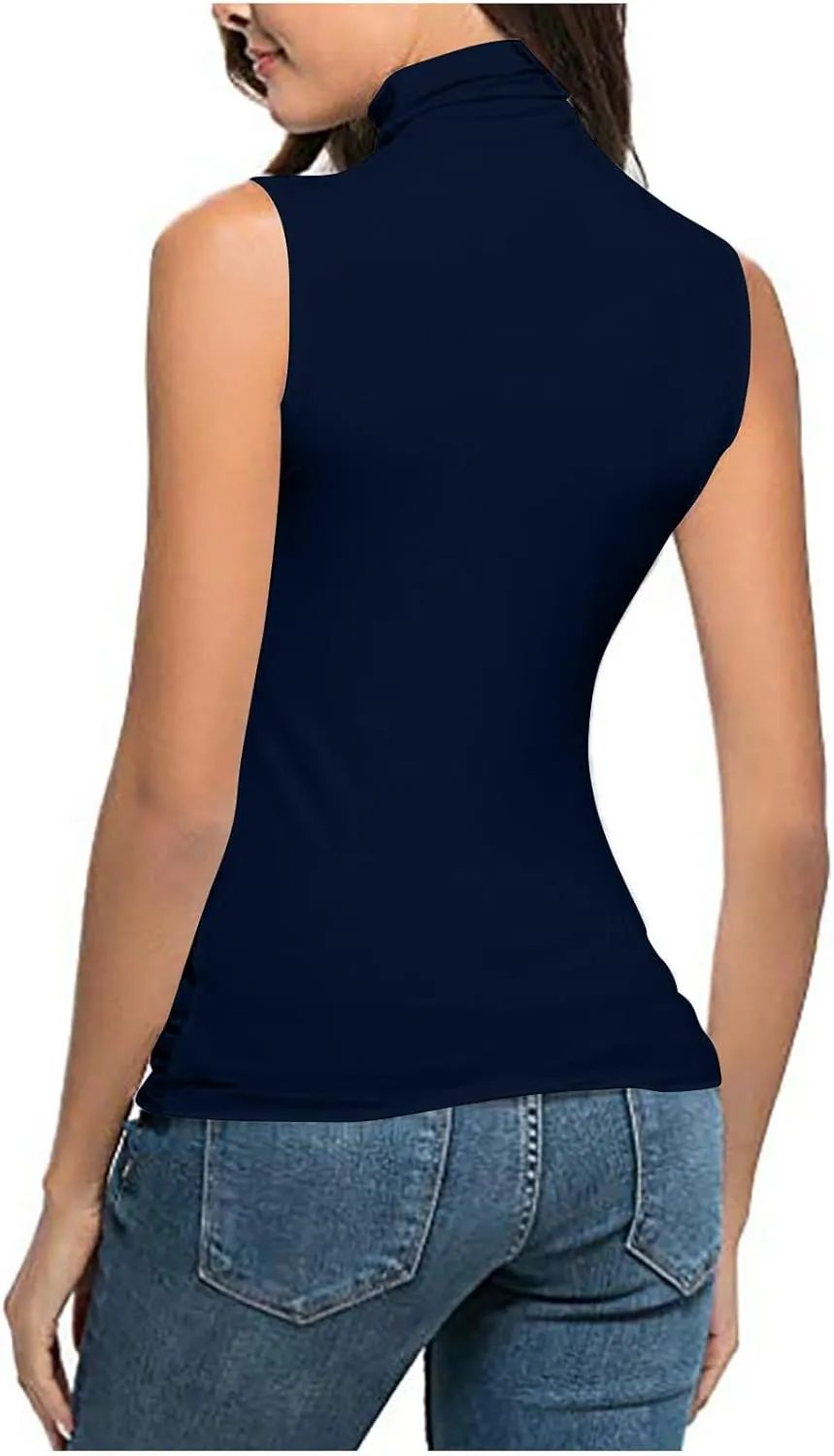 Women Sleeveless Mock Turtleneck Tank Tops Slim Fit Stretchy Base Layer Tee Shirts Solid Color Undershirts