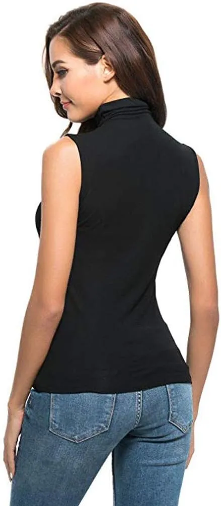Women Sleeveless Mock Turtleneck Tank Tops Slim Fit Stretchy Base Layer Tee Shirts Solid Color Undershirts