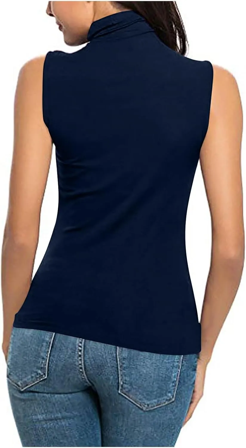 Women Sleeveless Mock Turtleneck Tank Tops Slim Fit Stretchy Base Layer Tee Shirts Solid Color Undershirts