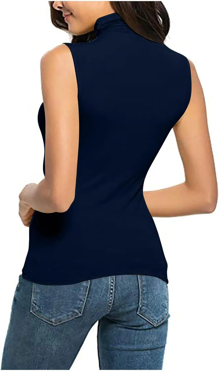 Women Sleeveless Mock Turtleneck Tank Tops Slim Fit Stretchy Base Layer Tee Shirts Solid Color Undershirts