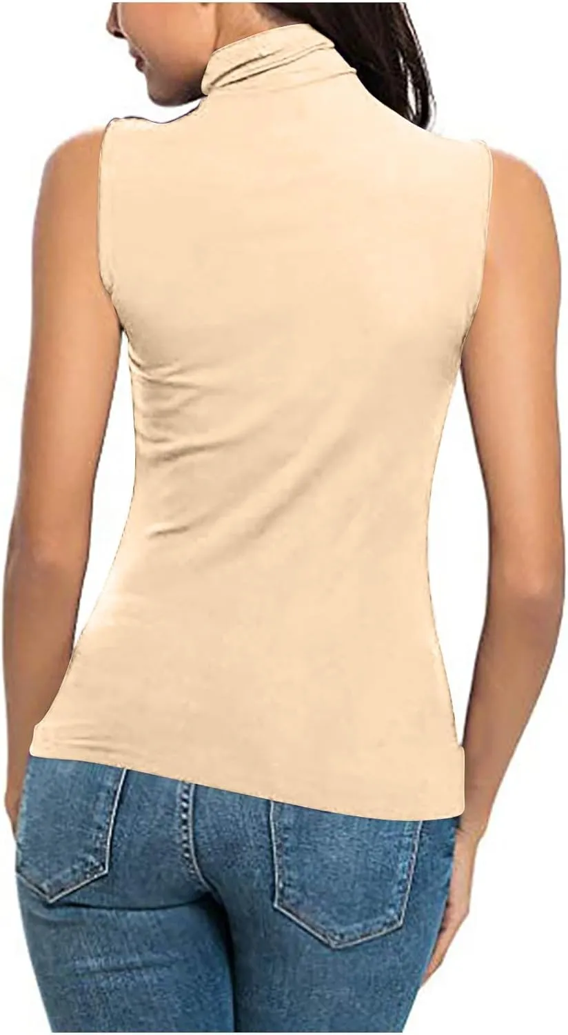 Women Sleeveless Mock Turtleneck Tank Tops Slim Fit Stretchy Base Layer Tee Shirts Solid Color Undershirts
