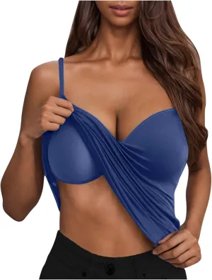 Women's Camisole Tops with Shelf Bra Adjustable Spaghetti Strap Cami Shirts Slim Fitted Tanks Basic Undershirts