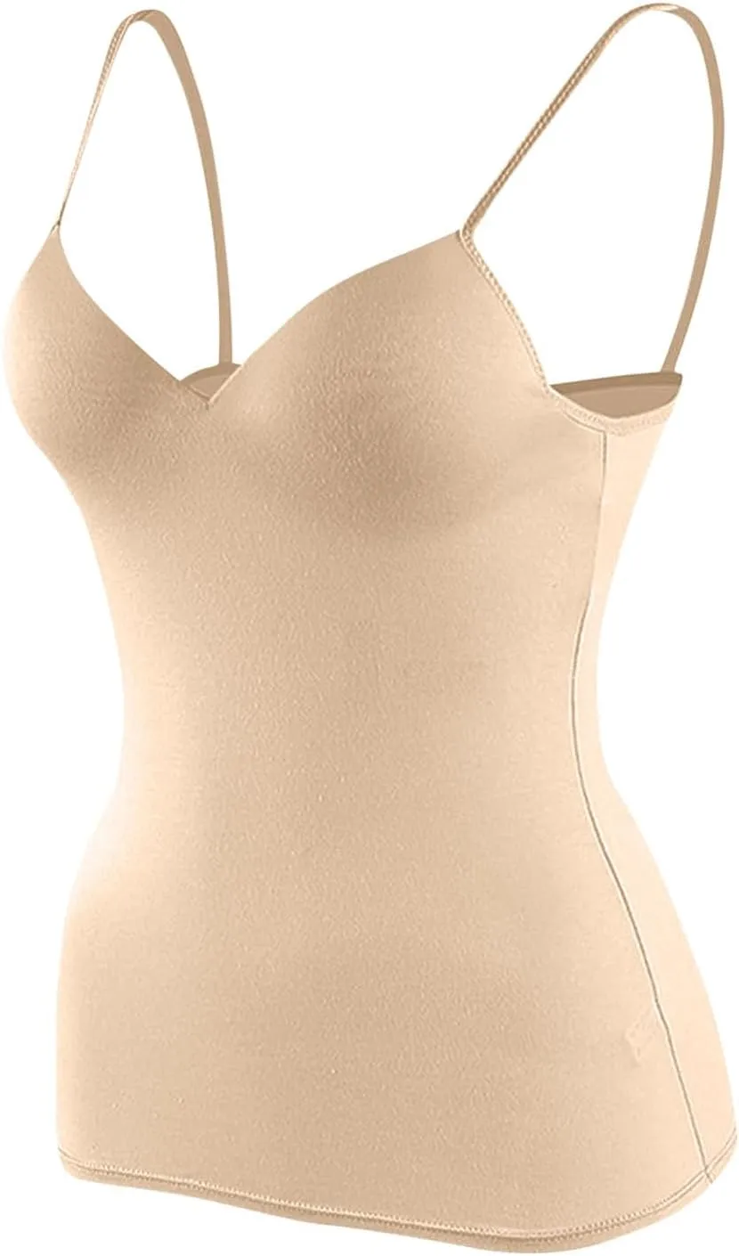 Women's Camisole Tops with Shelf Bra Adjustable Spaghetti Strap Cami Shirts Slim Fitted Tanks Basic Undershirts