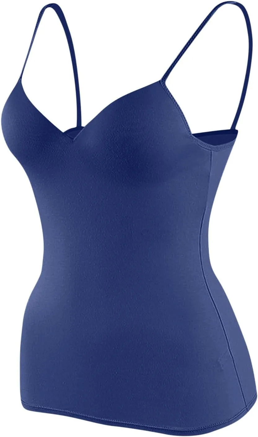 Women's Camisole Tops with Shelf Bra Adjustable Spaghetti Strap Cami Shirts Slim Fitted Tanks Basic Undershirts