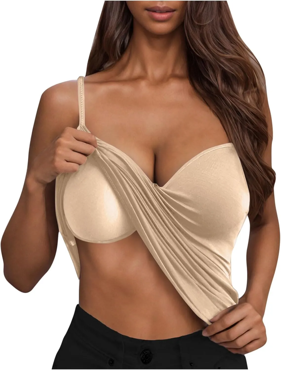 Women's Camisole Tops with Shelf Bra Adjustable Spaghetti Strap Cami Shirts Slim Fitted Tanks Basic Undershirts