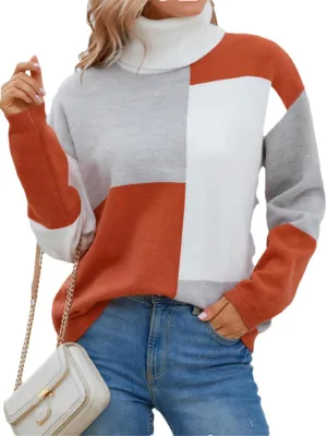 Women's Casual Long Sleeves Knitted Sweater Loose Turtleneck Oversized Pullovers Jumper Tops