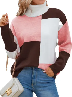 Women's Casual Long Sleeves Knitted Sweater Loose Turtleneck Oversized Pullovers Jumper Tops