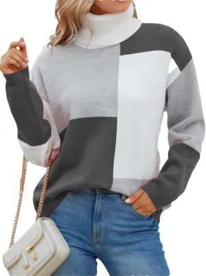 Women's Casual Long Sleeves Knitted Sweater Loose Turtleneck Oversized Pullovers Jumper Tops
