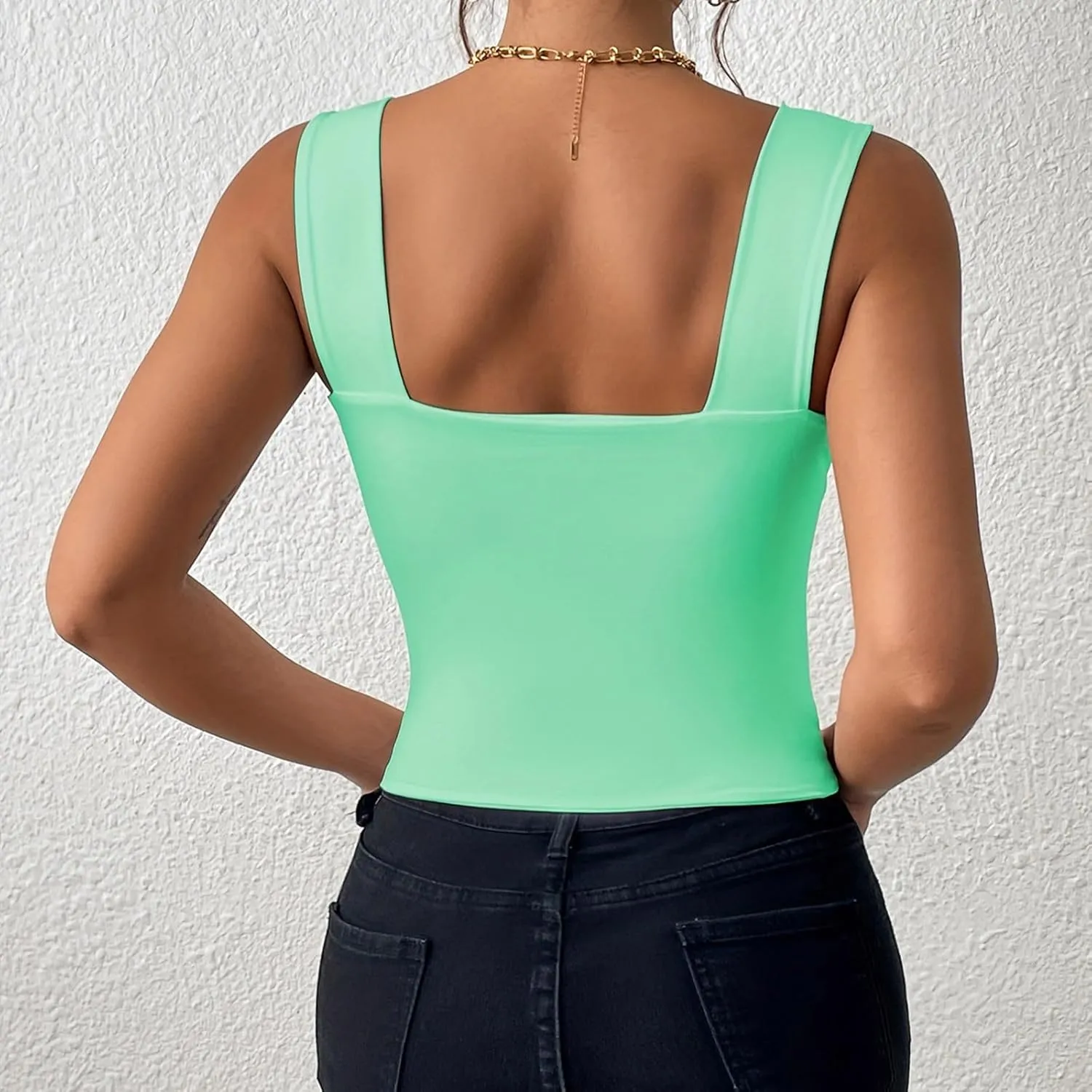 Women's Crop Tank Tops Slim Fit Yoga Sport Bra Stretchy Square Neck Backless Shirt Summer Cool Breathable Camisole
