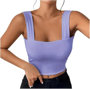 Women's Crop Tank Tops Slim Fit Yoga Sport Bra Stretchy Square Neck Backless Shirt Summer Cool Breathable Camisole