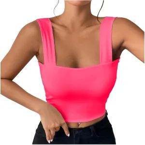 Women's Crop Tank Tops Slim Fit Yoga Sport Bra Stretchy Square Neck Backless Shirt Summer Cool Breathable Camisole