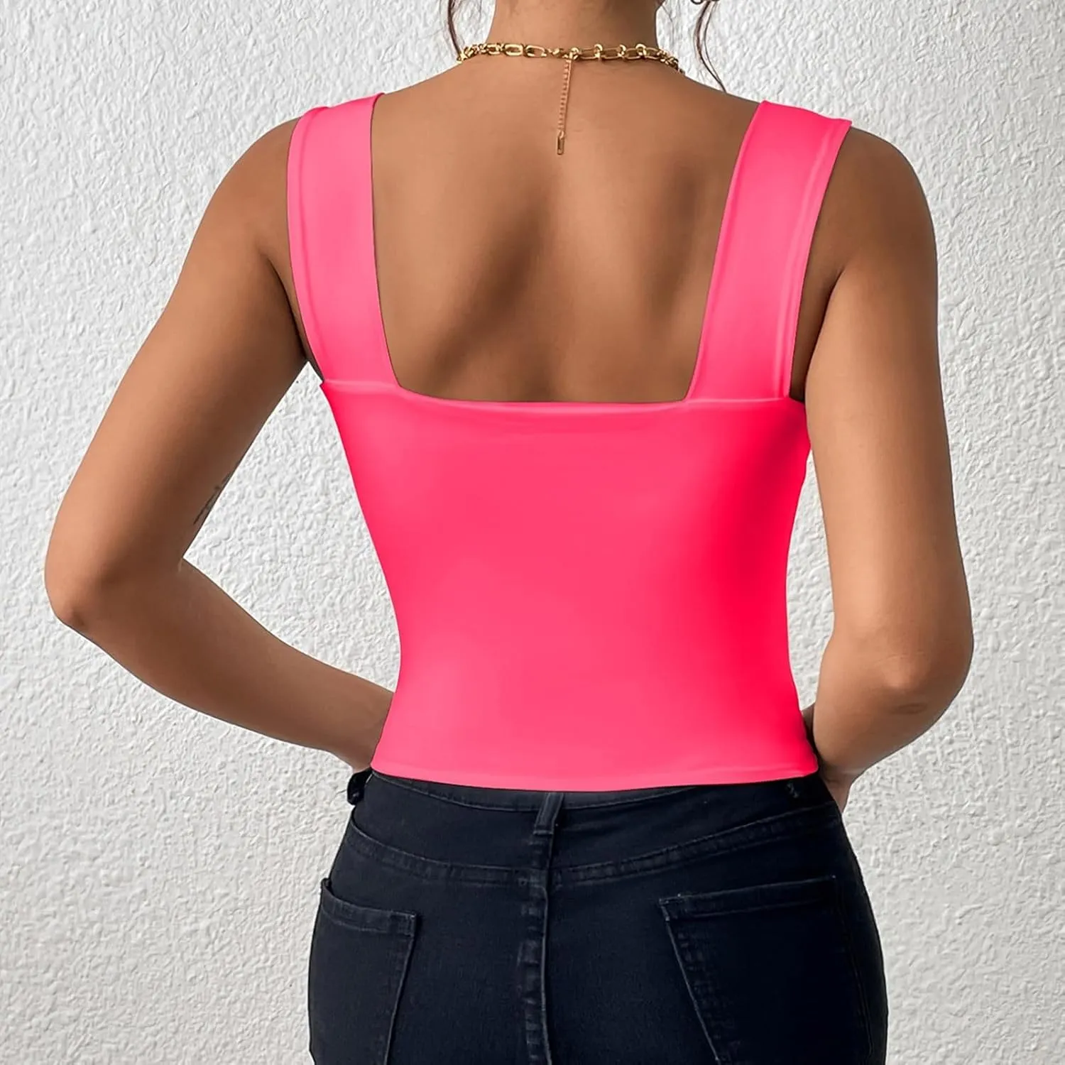 Women's Crop Tank Tops Slim Fit Yoga Sport Bra Stretchy Square Neck Backless Shirt Summer Cool Breathable Camisole