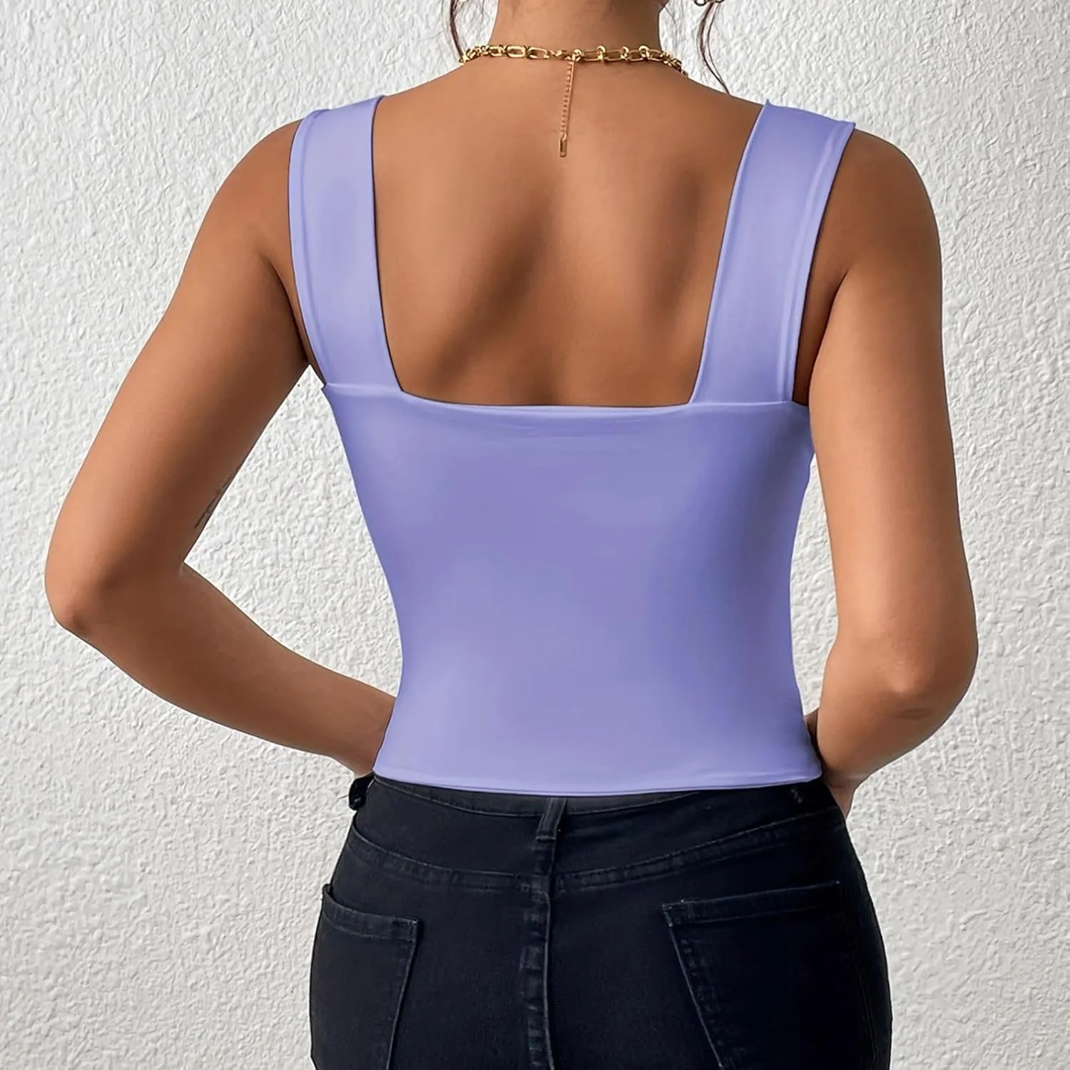 Women's Crop Tank Tops Slim Fit Yoga Sport Bra Stretchy Square Neck Backless Shirt Summer Cool Breathable Camisole