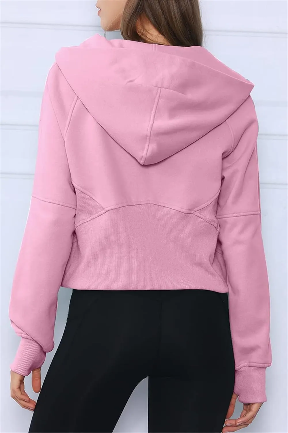 Womens Half Zip Sweatshirts Cropped Long Sleeve Hoodies Oversized Fleece Quarter Zip Up Pullover Tops with Thumb Hole