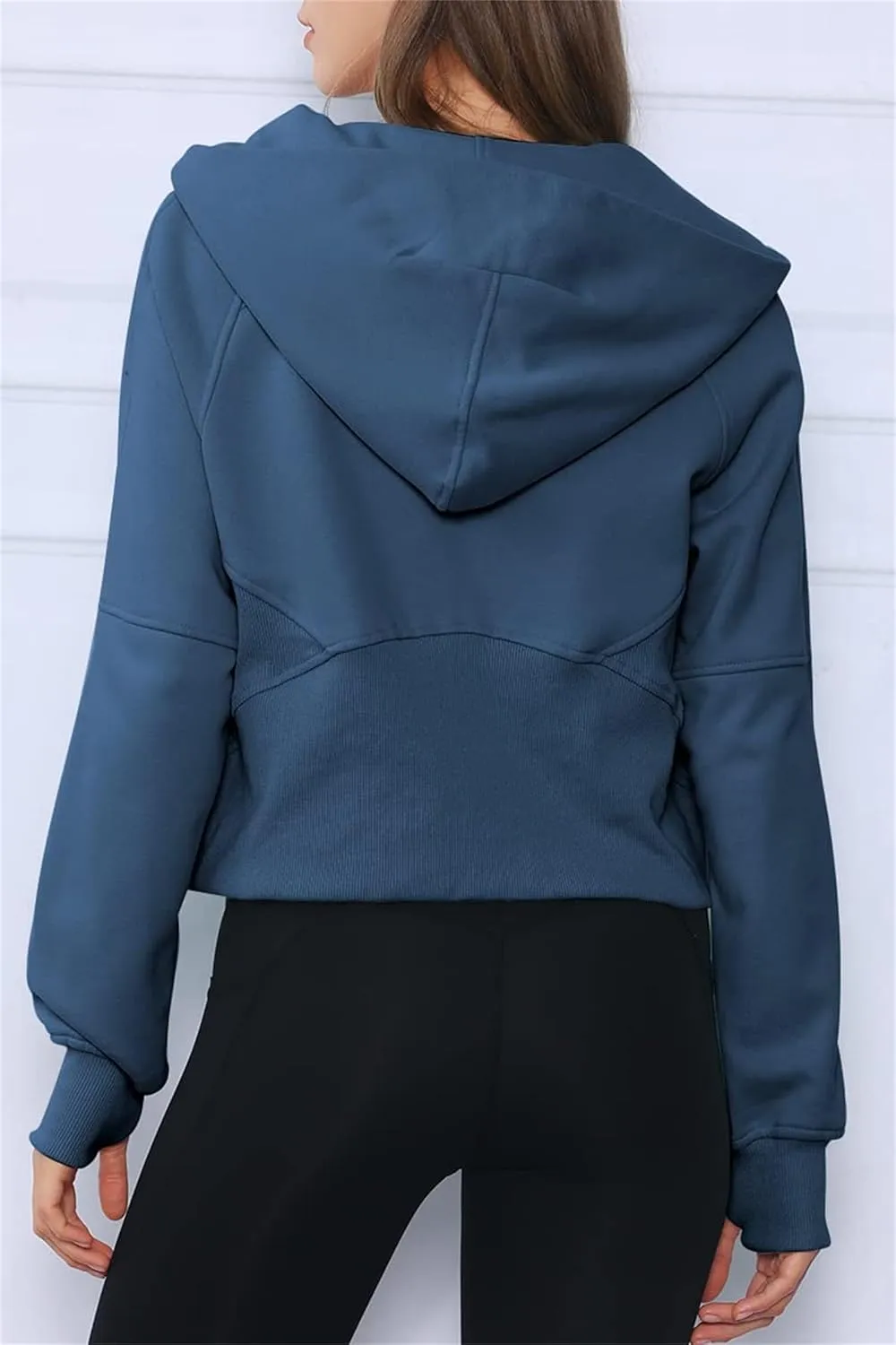 Womens Half Zip Sweatshirts Cropped Long Sleeve Hoodies Oversized Fleece Quarter Zip Up Pullover Tops with Thumb Hole
