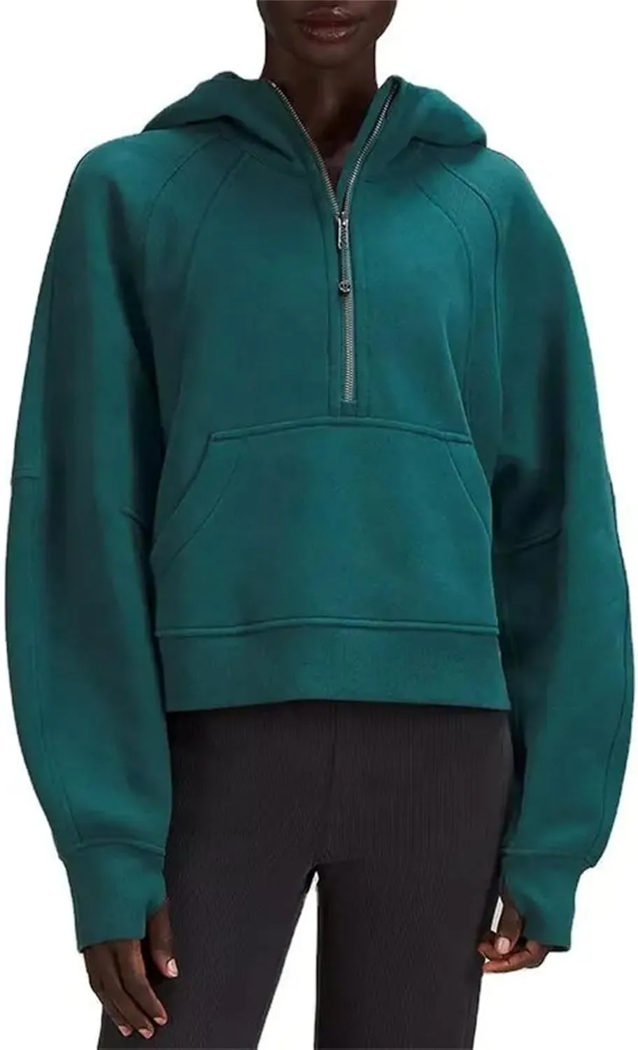 Womens Half Zip Sweatshirts Cropped Long Sleeve Hoodies Oversized Fleece Quarter Zip Up Pullover Tops with Thumb Hole