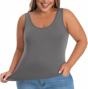 Women's Plus Size Tank Tops Casual Stretchy Comfy Breathable Sports Yoga Blouse Summer Solid Sleeveless Undershirt