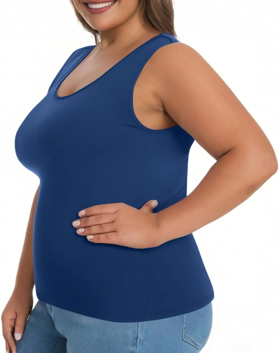 Women's Plus Size Tank Tops Casual Stretchy Comfy Breathable Sports Yoga Blouse Summer Solid Sleeveless Undershirt