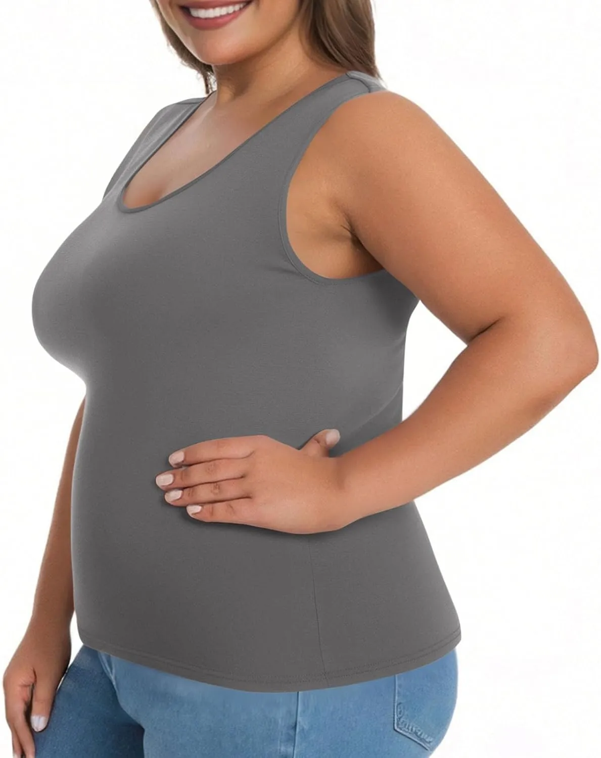 Women's Plus Size Tank Tops Casual Stretchy Comfy Breathable Sports Yoga Blouse Summer Solid Sleeveless Undershirt