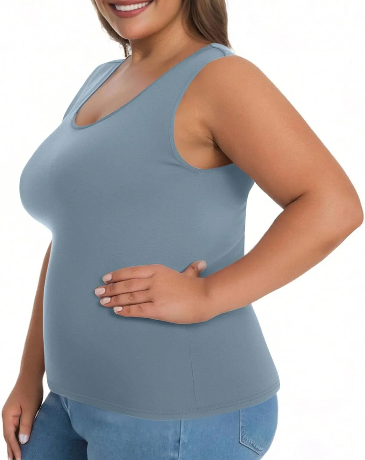 Women's Plus Size Tank Tops Casual Stretchy Comfy Breathable Sports Yoga Blouse Summer Solid Sleeveless Undershirt