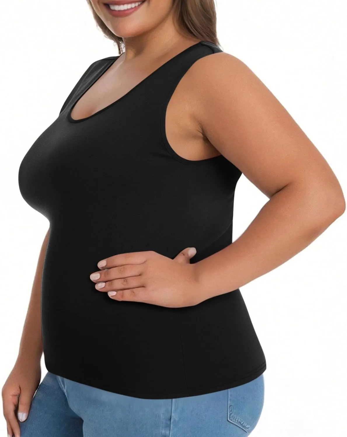 Women's Plus Size Tank Tops Casual Stretchy Comfy Breathable Sports Yoga Blouse Summer Solid Sleeveless Undershirt