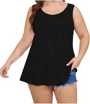Women's Plus Size Tank Tops Stretchy Round Neck Sleeveless Summer Shirts Comfy Loose Fit Clothes Workout Casual