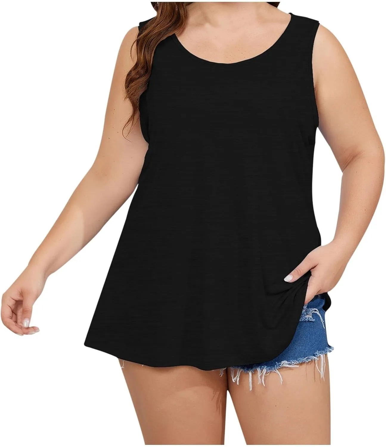 Women's Plus Size Tank Tops Stretchy Round Neck Sleeveless Summer Shirts Comfy Loose Fit Clothes Workout Casual