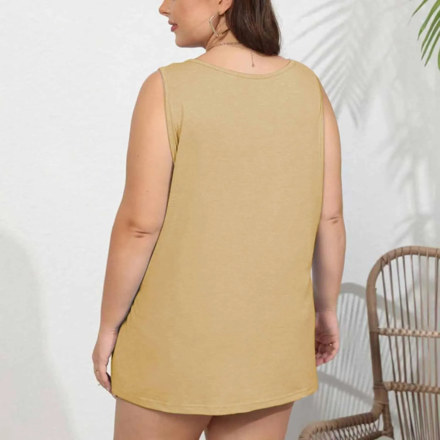 Women's Plus Size Tank Tops Stretchy Round Neck Sleeveless Summer Shirts Comfy Loose Fit Clothes Workout Casual