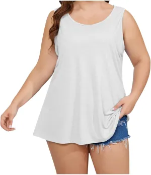 Women's Plus Size Tank Tops Stretchy Round Neck Sleeveless Summer Shirts Comfy Loose Fit Clothes Workout Casual