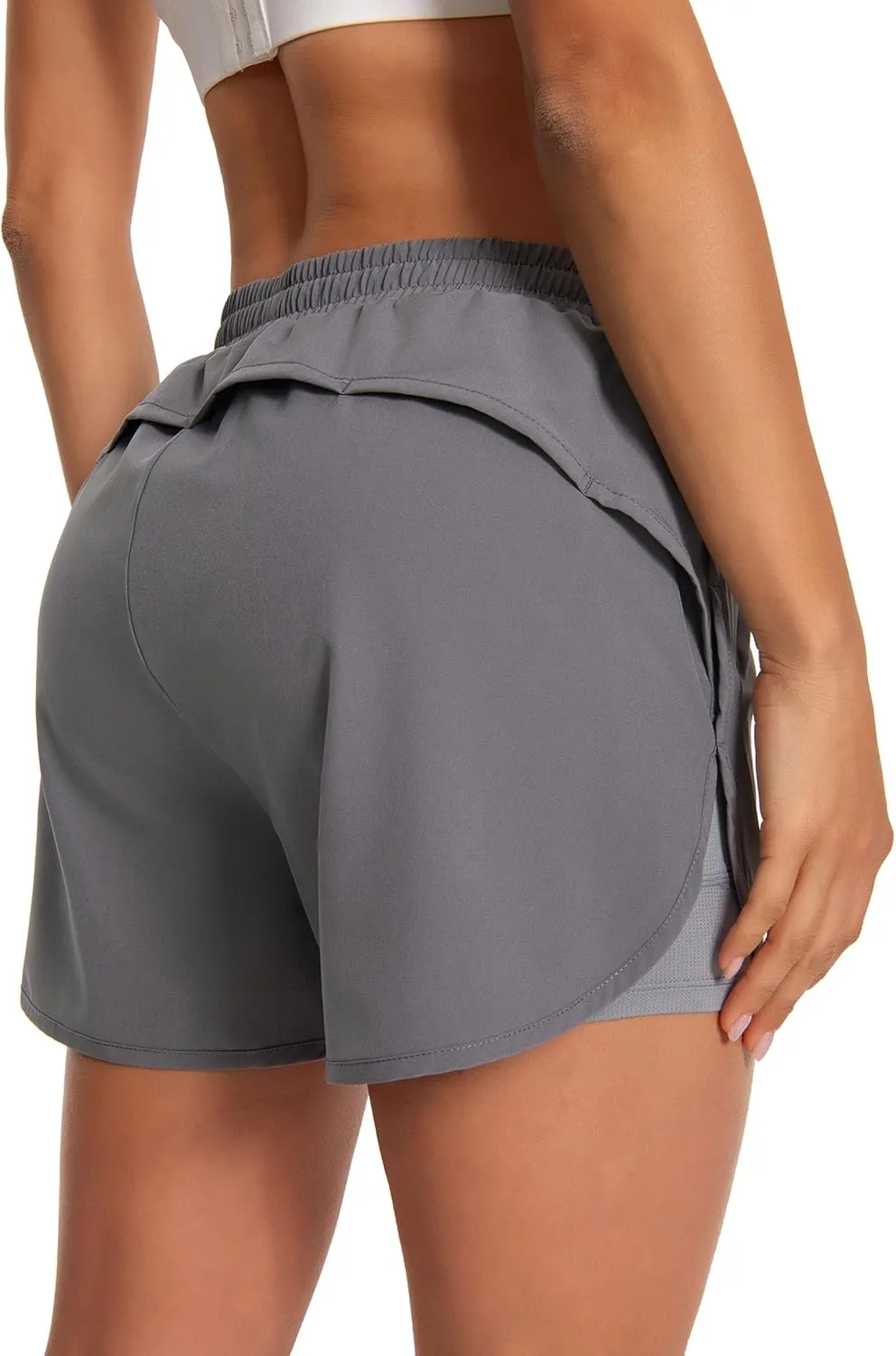 Womens Running Athletic Shorts - 2 in 1 Shorts High Waisted Workout Gym Casual Shorts Mesh Liner Zipper Pockets